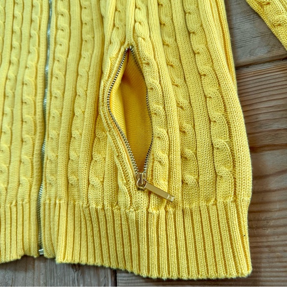 Lauren Ralph Lauren Yellow Zip Front Cable Knit Cardigan Sweater Women’s Sz L - Picture 6 of 13